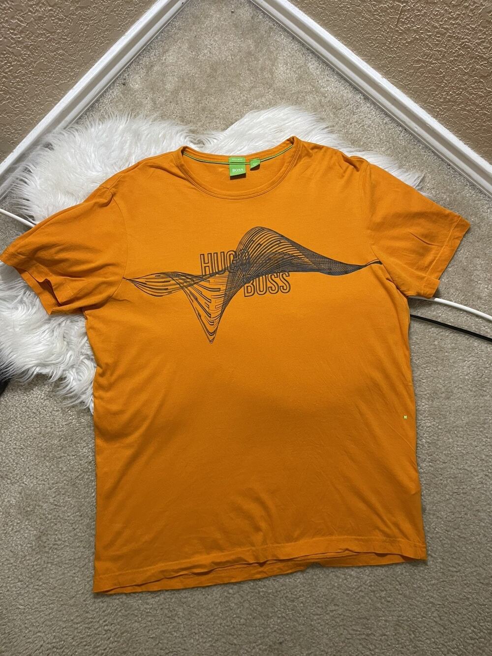 Hugo Boss Logo Men's Orange Graphic T Shirt Size XL